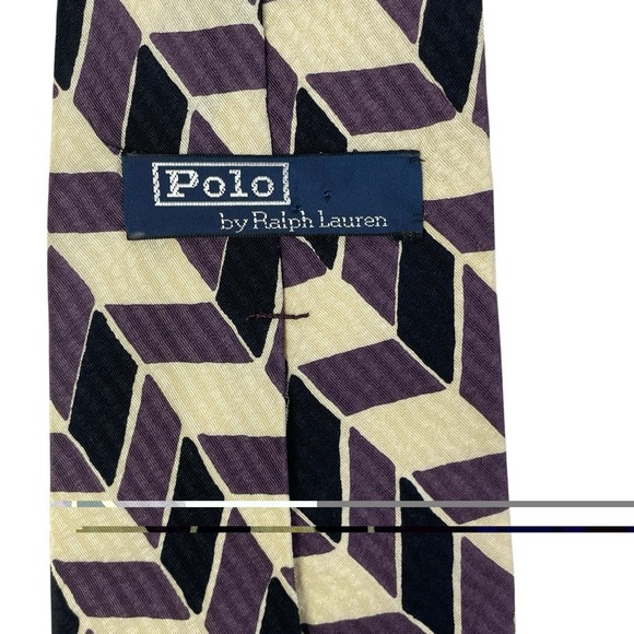 Vintage 90s Polo Ralph Lauren Silk Tie Geometric Art Deco Pattern - Picture 2 of 9